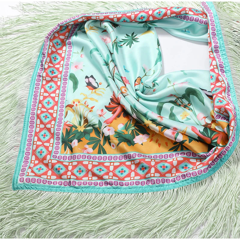 Fashion Vintage Printed Tassel Square Scarf Women Fringe Patchwork Shawl Waist Seal Accessories 2026 Spring Summer Street Shawls