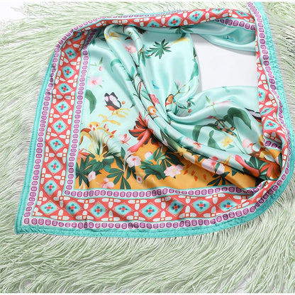 Fashion Vintage Printed Tassel Square Scarf Women Fringe Patchwork Shawl Waist Seal Accessories 2026 Spring Summer Street Shawls