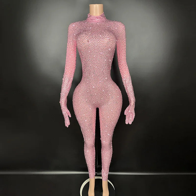 2025 Sexy Full Sparkly Rhinestone Jumpsuit for Women Bodycon Luxury Costume Party Club Bright Stage Singer Performance Jumpsuits