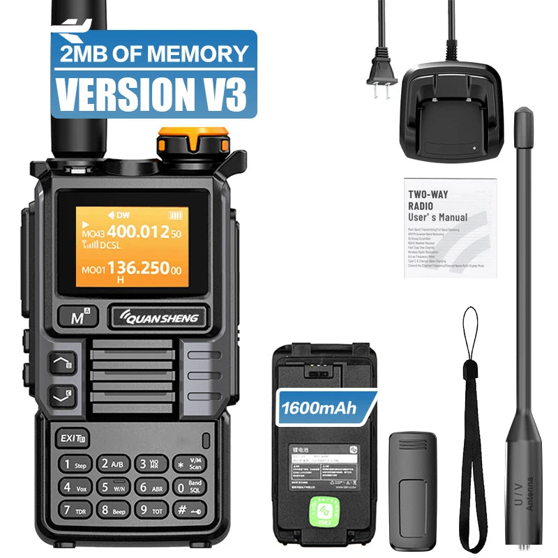 QUANSHENG UV-K5(99) V3 Walkie Talkie 2MB Memory 50-600MHz Air Band RX 5W Two Way Radio Type-C Wireless Copy Custom Firmware