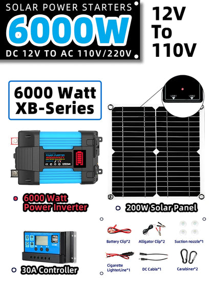 Complete Off-Grid 6000W Solar Power Kit+200W Foldable Solar Panel - Portable Power Station for Home Backup, RV Camping Car