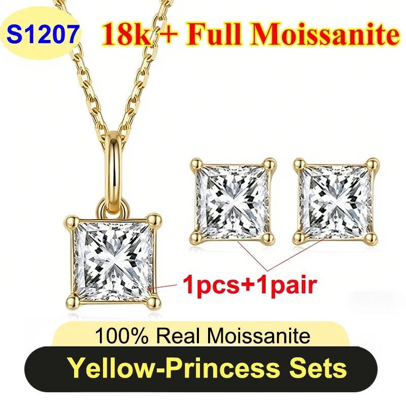 Full Shape 1-3ct Moissanite Women's Moissanite Jewelry Sets 925 Silver Plated 18k Gold D Color Necklace Earrings For Women Gift