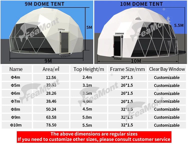 【Best-selling】FEAMONT Roof Pvc Heated Eco Prefab Transparent Geodesic Dome Hotel Glamping Tent House Desert Round Dome Tent For