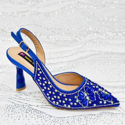 Luxury Handmade Flowers Shoes and Clutch for Women- Nigerian Style Elegant Crystal Heels with Matching Evening Bags