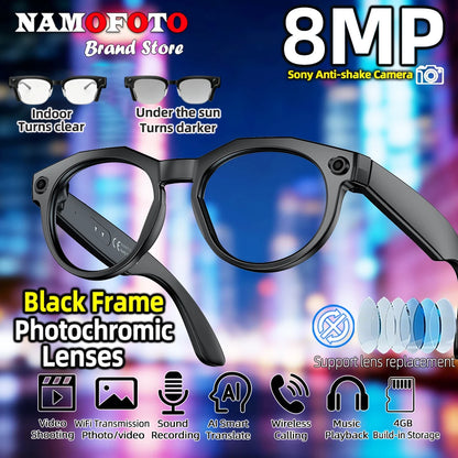 2026 New AI Smart Glasses 8MP Camera 1080P Video Shooting Real-time Translation SI BT Call Music Play Voice Recording Sunglasses