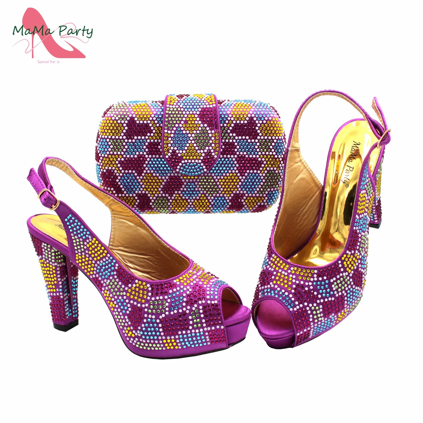 2024 Special Design Wine Color High Quality Square Heels Sandal Italian New Shoes and Bag Set for Wedding