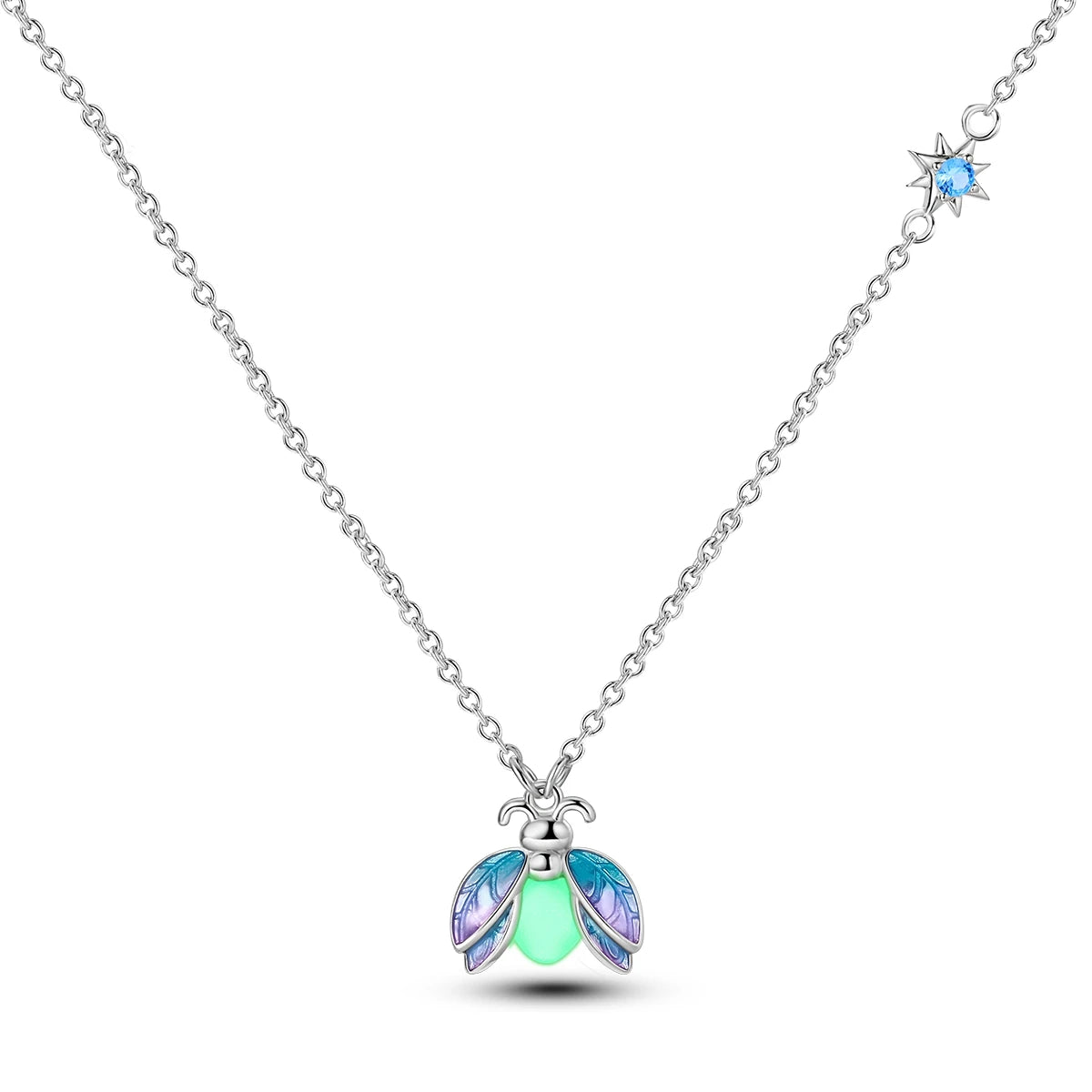 925 Sterling Silver Luminous Firefly Heart Shaped Zircon Pendant Necklace For Women Fashion Anniversary Birthday Jewelry Gifts
