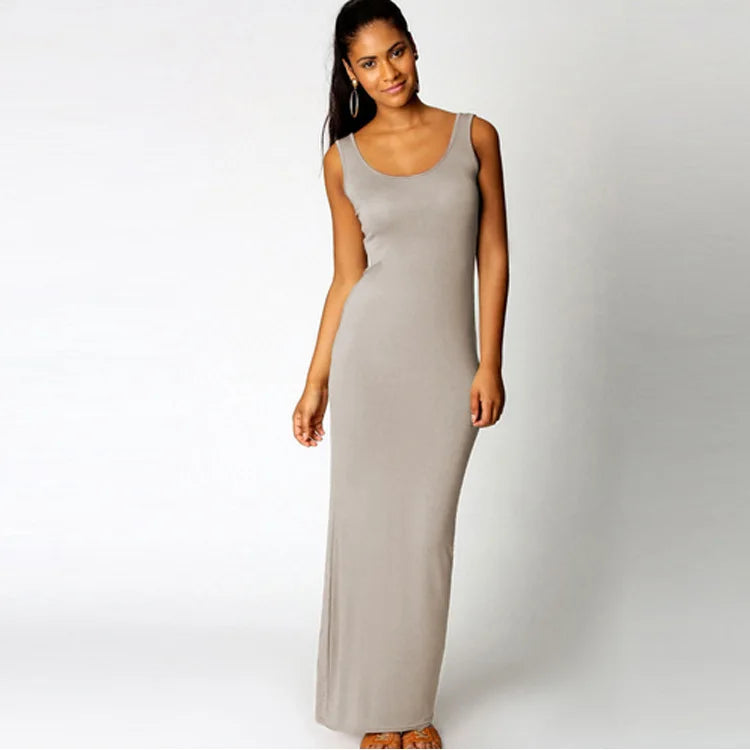 Women‘s Maxi Dress Sleeveless Bodycon Long Dress Elegant Casual Homewear Spring Summer Cool Solid-Color Dress