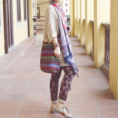 Bohemian Boho Crossbody Bag Women's Bucket Shoulder Bags Ladies Ethnic Canvas Casual Shopping Travel Messenger Bag Hippie Tote