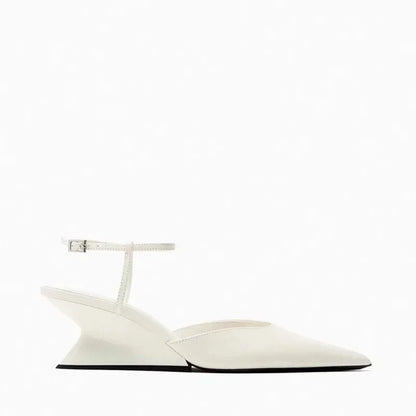 Luxury Brand Women's Pointed Toe Wedge Sandals Summer New Shallow One-word Buckle Designer Shoes Fashion Slingback Mules Shoes
