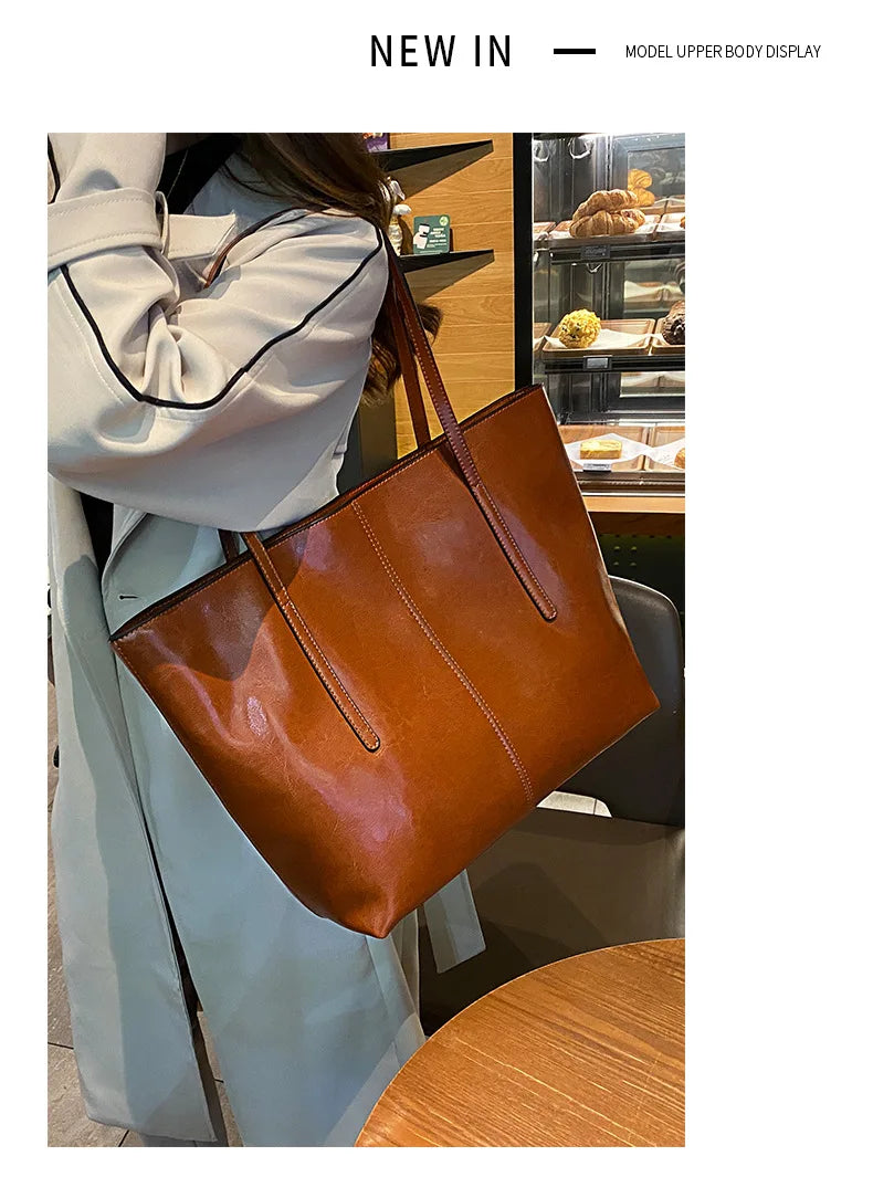 Luxury Women Leather Tote Bag Top Layer Cowhide Large Capacity Fashionable Handbag Brand Designer Shoulder Bag 2025 New Handbag