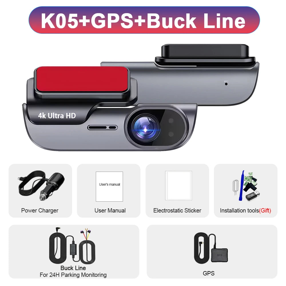 4K UHD Car Dash Camera DVR Night Vision Video Recorder with GPS Wi-Fi 24H Parking Monitoring Support for Vehicle Safety