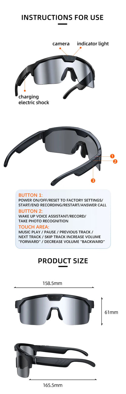 AI Smart Glasses 2026 New, 1200P HD Camera, 30MP Photo, Real Time Translation, Voice Control, Wireless 5.3 for Outdoor Vlog Use