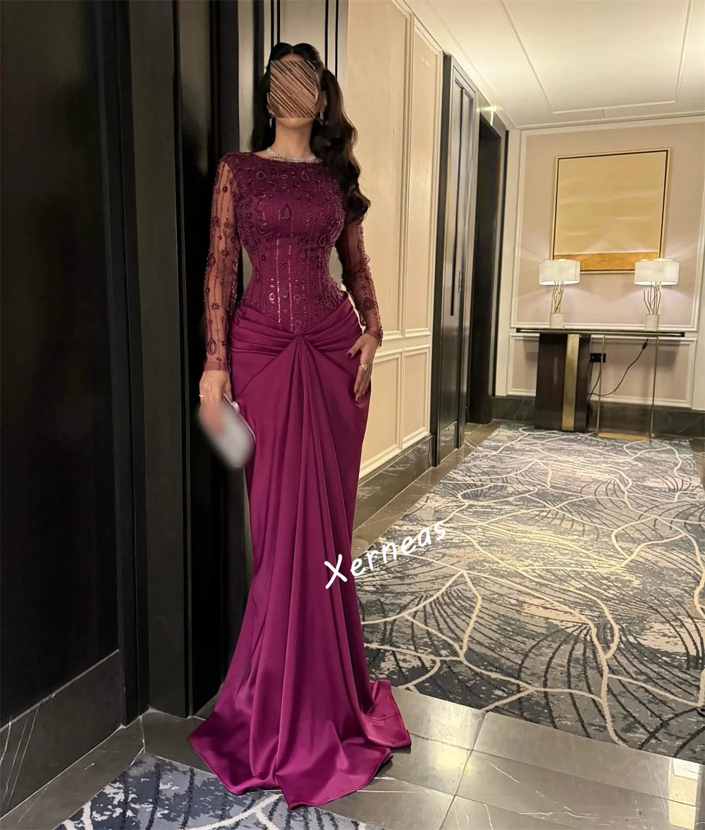 Customized High Quality Formal Luxury Evening Dress Glitter Long Sleeves Mermaid Floor-length Bespoke Occasion Elegant Party