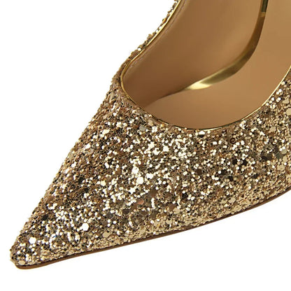 Women Luxury Bling Red  Blue Valentine Party Scarpins Pumps Lady Glitter Sequins 7cm 9.5cm High Heels Designer Shoes Plus Size