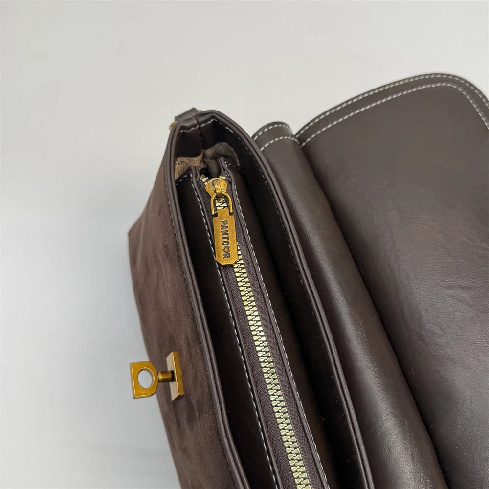 High Quality Retro Top-handle Bags For Women 2025 Winter New Designer Handbags Luxury Flap Shape PU Suede Shoulder Crossbody Bag