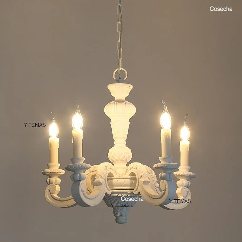 Antique White Wood Chandeliers Mid Century Chandelier Vintage French Hanging Chandeliers Classic 5/6/8 Lights Dining Living Room