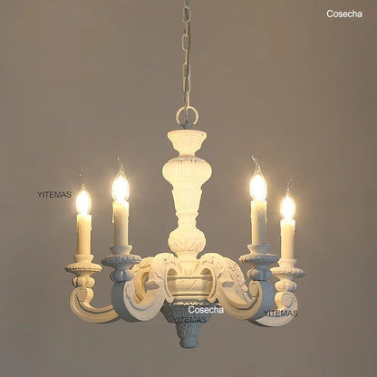 Antique White Wood Chandeliers Mid Century Chandelier Vintage French Hanging Chandeliers Classic 5/6/8 Lights Dining Living Room