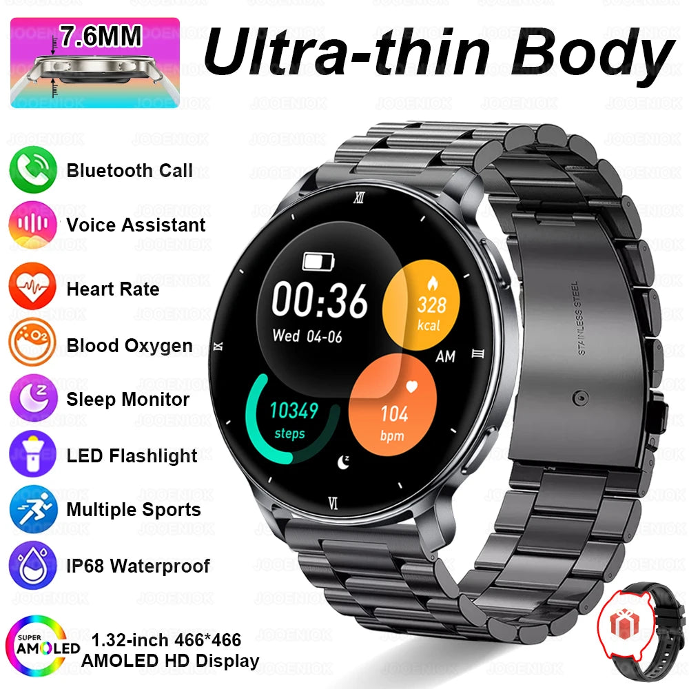 2026 New 1.32" AMOLED Smartwatch Man 466*466 Resolution Bluetooth Call LED Flashlight Fitness Tracker Smart Watch For Men Women
