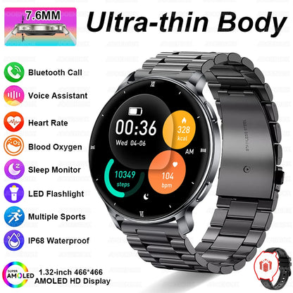 2026 New 1.32" AMOLED Smartwatch Man 466*466 Resolution Bluetooth Call LED Flashlight Fitness Tracker Smart Watch For Men Women