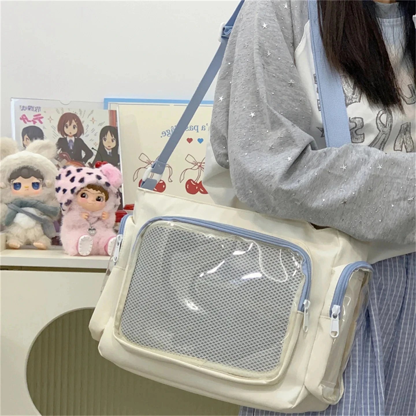 Trendy Transparent Simple Crossbody Bag for Girls Large Capacity School Shoulder Bag Comfortable and Versatile Texture Ita Bag