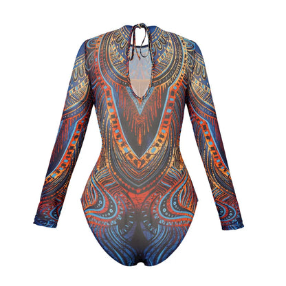 2025 Women's Rash Guard Swimwear One Piece Long Sleeve Women XXL Mesh Swimsuit Removable Chest Pad Sports Bathing Padded Ladies