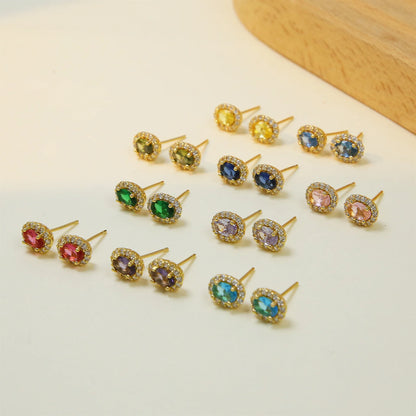 Colorful 12 Month Birthstone Rhinestone Stud Earrings For Women Crystal Ladies Fashion Weddings Banquet Jewelry Accessories