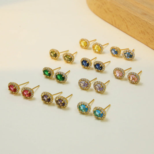 Colorful 12 Month Birthstone Rhinestone Stud Earrings For Women Crystal Ladies Fashion Weddings Banquet Jewelry Accessories