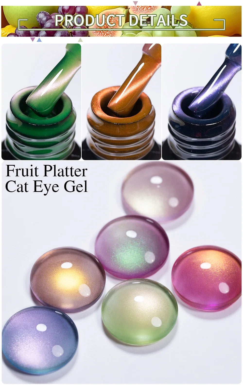 7.5ML Summer Fruit Series Cat Magnetic Gel Nail Polish Green Purple Pink Cat Eye Gel Soak Off UV Nail Art Varnish For Manicure