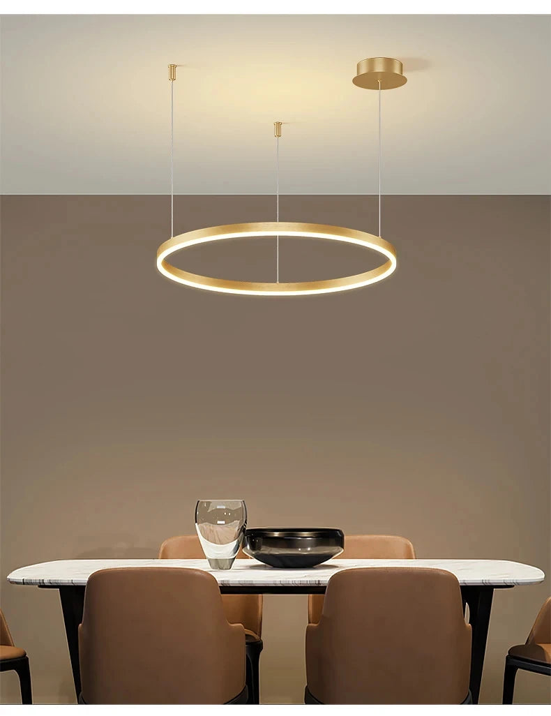 Modern Aluminum Rings Chandeliers Simple Acrylic LED Pendant Lights Living Dining Room Home Restaurant Decor Lighting Fixtures