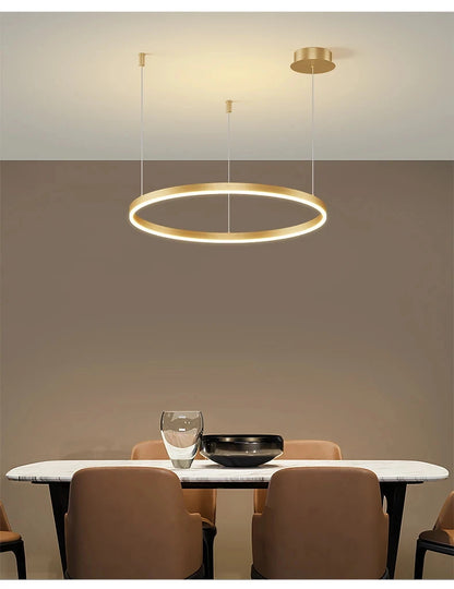 Modern Aluminum Rings Chandeliers Simple Acrylic LED Pendant Lights Living Dining Room Home Restaurant Decor Lighting Fixtures