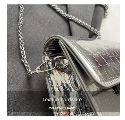 Vintage Women Silver Chic Crossbody Bag Luxury Designer Small Shoulder Bags Fashion Gold Mini Square Cute Pu Leather Handbag