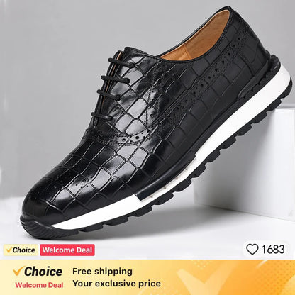 Genuine Leather Man Luxury Sneakers Plaid Weave Pattern Lace-up Men Casual White Oxford Shoes Deals Spring Autumn 2025