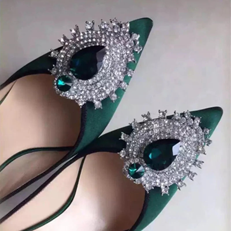 Luxury Diamond Crystal Satin Women Pumps Elegant Pointed toe Stiletto High heels Spring Autumn Fashion Wedding Banquet Shoes