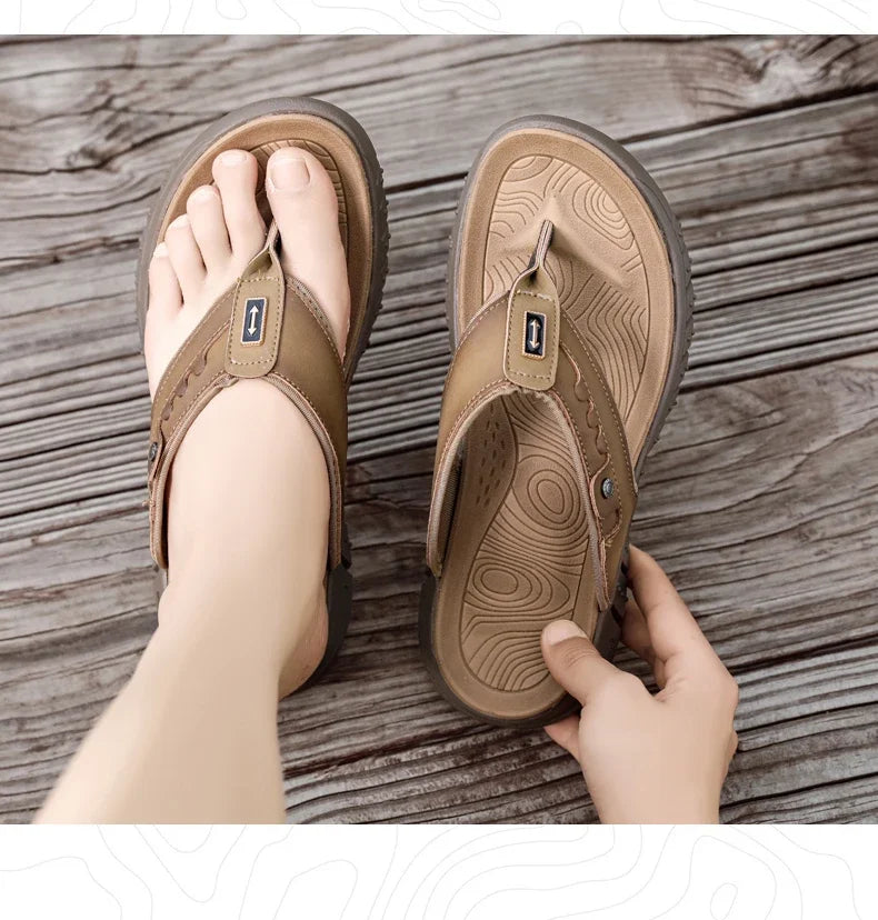 Flip Flops Summer Men's Outdoor Thick Soled Beach Shoes Breathable Cool Non Slip Comfort Sandals Male Casual Hiking Sandals