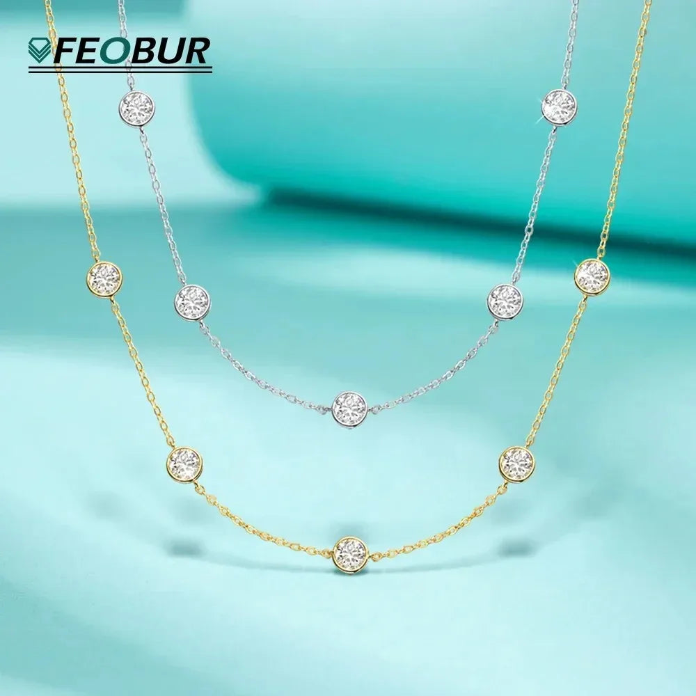 GRA Certified 5mm Moissanite Necklace for Women 925 Sterling Silver Clavicle Chain Round Bezel Set Diamond Choker Party Jewelry