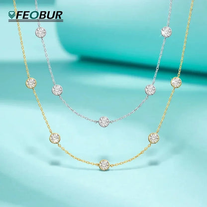 GRA Certified 5mm Moissanite Necklace for Women 925 Sterling Silver Clavicle Chain Round Bezel Set Diamond Choker Party Jewelry