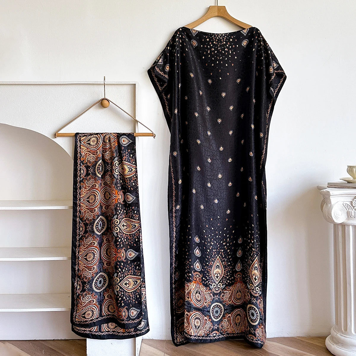New African Fashion Short Sleeve Colored Pattern Dubai Women Summer Real Silk Soft Printing Loose Tradition Muslim Scraf