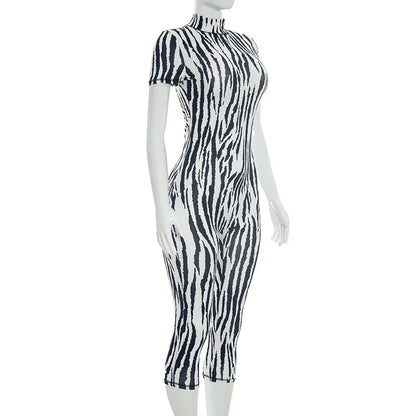 HLJ&GG Autumn Stripe Print Backless One Piece Jumpsuits Women Round Neck Long Sleeveless Slim Playsuits Sexy Overalls Streetwear