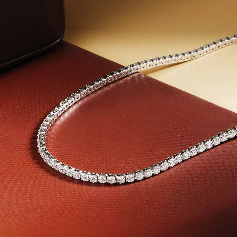 2mm D Color Moissanite Tennis Choker Necklace For Women S925 Silver 18K Gold Plated Adjustable Necklaces Chain Wedding Jewelry
