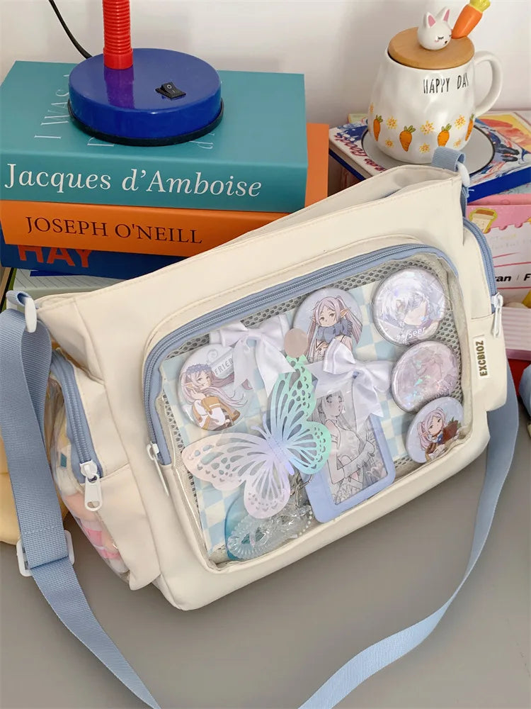 Trendy Transparent Simple Crossbody Bag for Girls Large Capacity School Shoulder Bag Comfortable and Versatile Texture Ita Bag