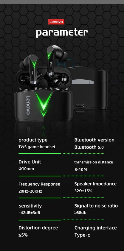 Choice US Lenovo LP6 Bluetooth 5.0 Headphones 9D Strong Deep Bass Music Sound Earbuds Sweatproof Cinema Sound Earphones
