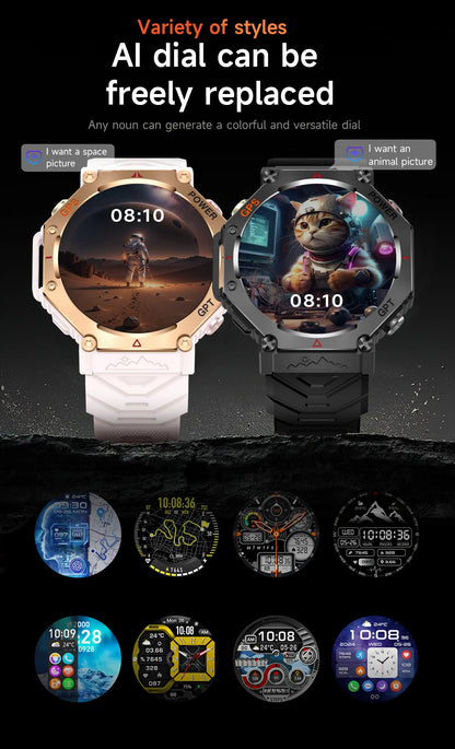 New Military Real GPS Smart Watch Men 10ATM IP69K Waterproof Swim Sports Watches Flashlight Bluetooth Call AMOLED HD Smartwatch