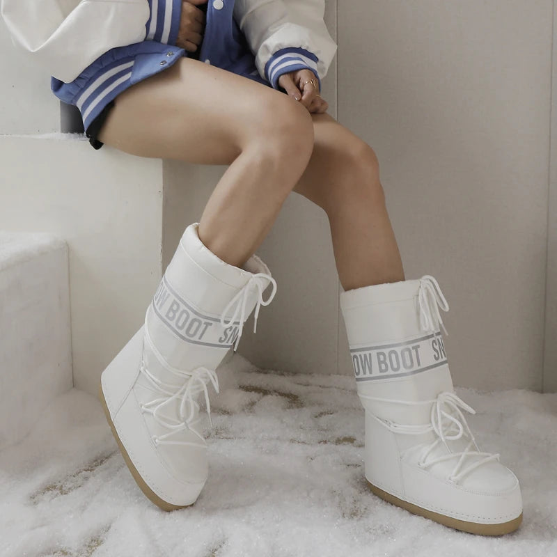 2026 New Women High‑Tubed Moon Boots Space Snow Boots Round‑Toe Lightweight Thick‑Sole Warm Insulated Skiing Winter Outdoor Cott