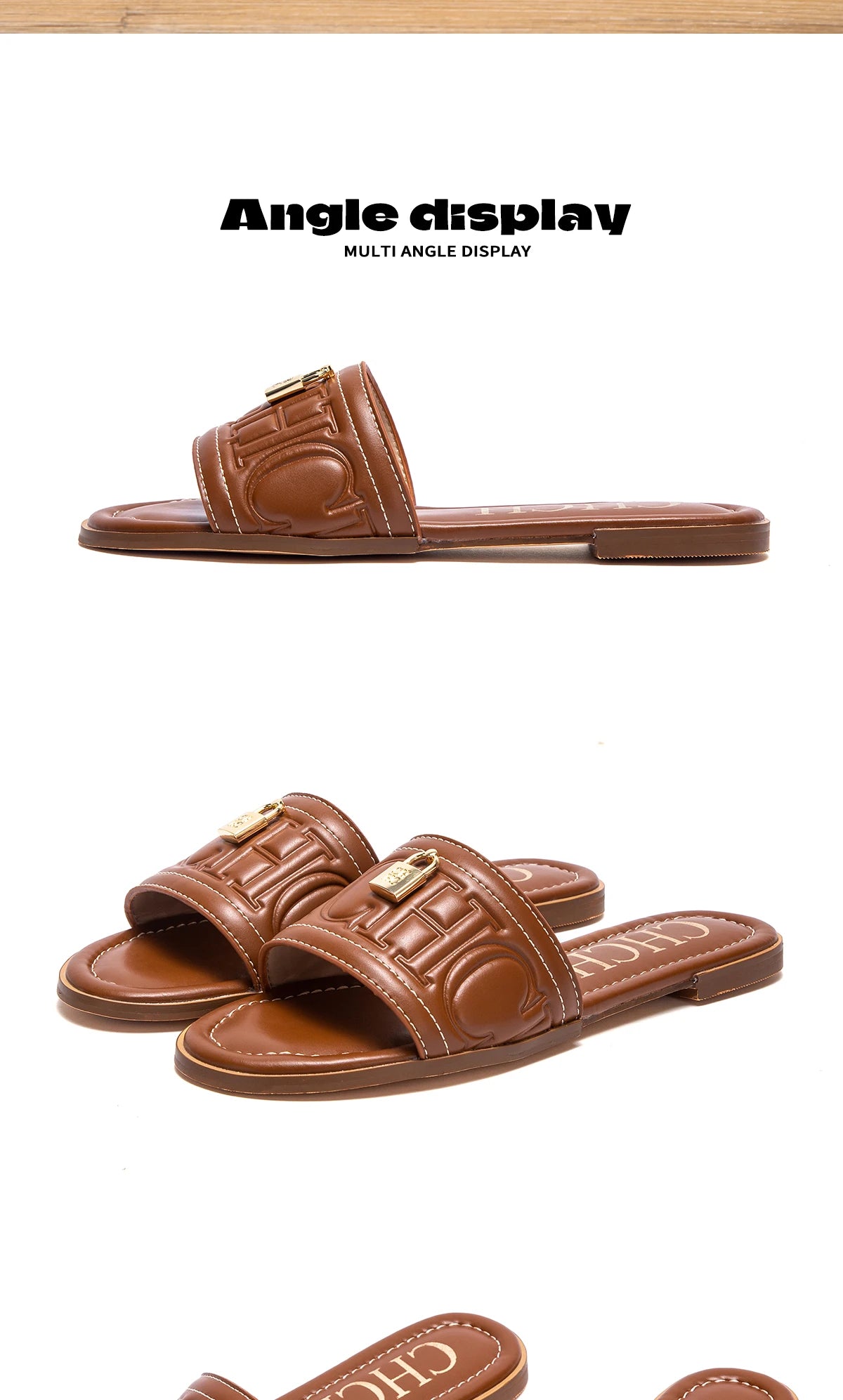 CHCH Women's Flat Shoes Summer New Solid Color Embossed Sandals Simple Fashion Slippers