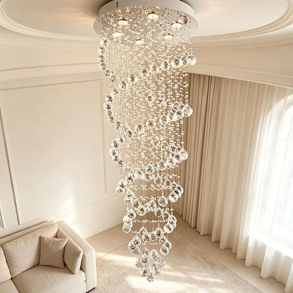 Modern Luxury Spiral Crystal Ceiling Fixture Long Cascading Crystal Design for Duplex Stairwell High Ceiling Home Lighting