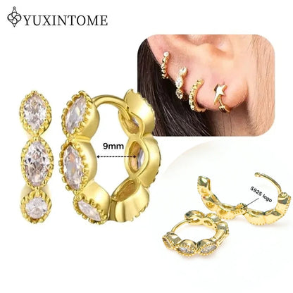 Women's 925 Sterling Silver Ear Needle Crystal Zircon Water Droplets Stud Hoop Gold Huggie Earrings Premium Luxury Party Jewelry