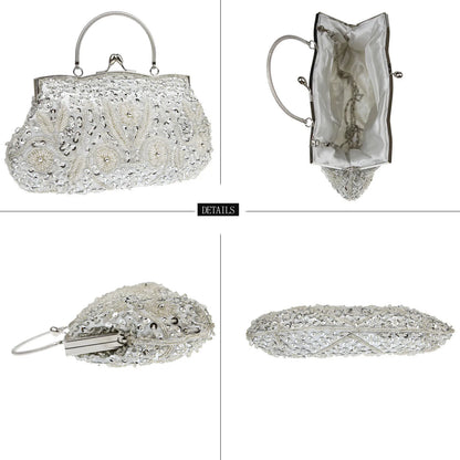 Women's Retro Small Totes Evening Bags Beaded Embroidered Ladies Clutch Purse Shoulder Chain Wedding Party Handbags Bags Purses