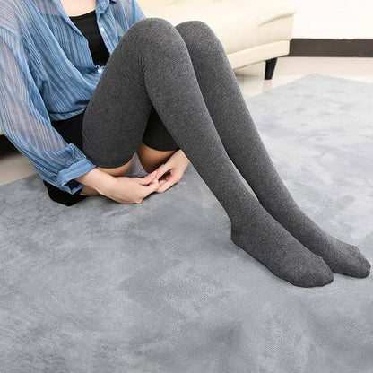 1pair Women Cotton Over Knee High Socks 80cm Lengthened High Over Knee Stockings Black White Soild Color Long Warm Knee Socks