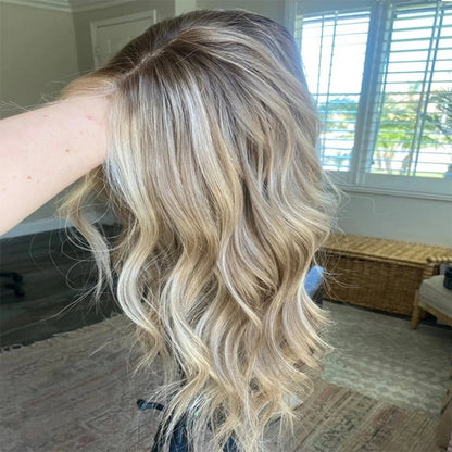 Highlight Wig Human Hair Ash Blonde Highlights Brown 13x4 Lace Front Wig Water Wave Human Hair Women's Wigs Soft Preplucked Wig